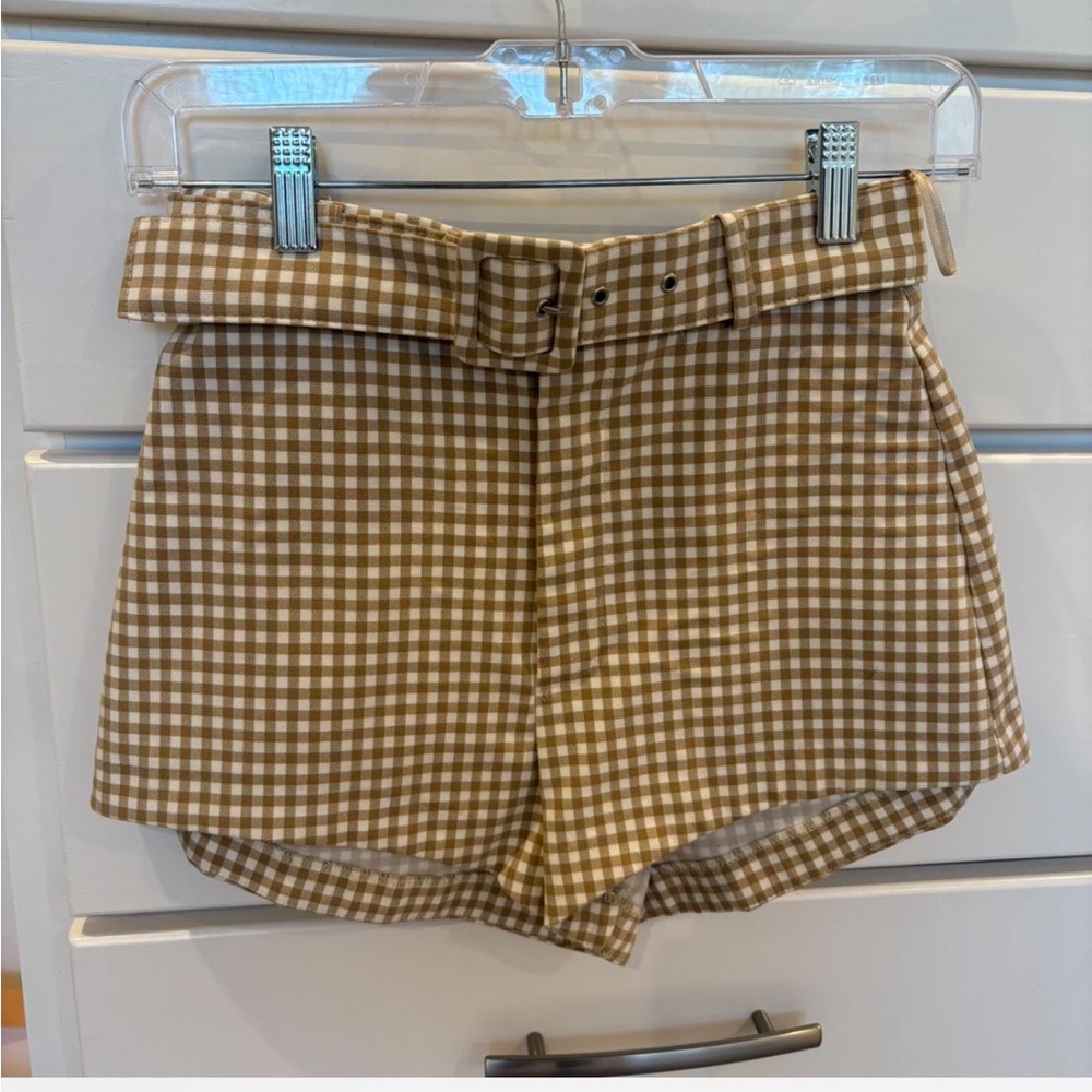 Tan and White checkered shorts Zara